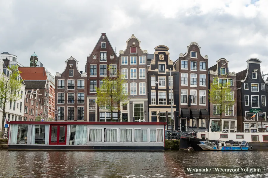Canal houses after rain