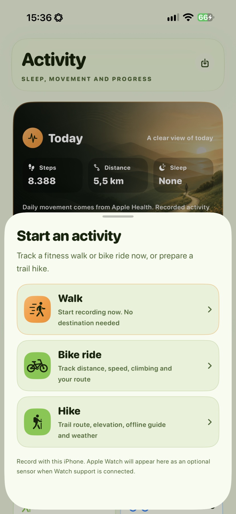 Real Wegmarke Start an activity screen